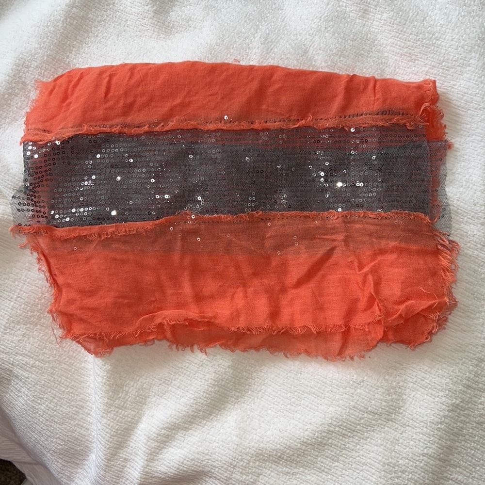 Soft Light Orange Scarf with Silver Sequins